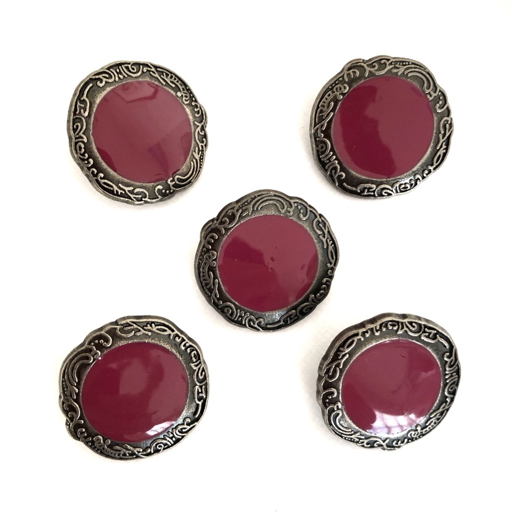 Vintage Plum Enamel Round Metal Shank Buttons (Set of 5)